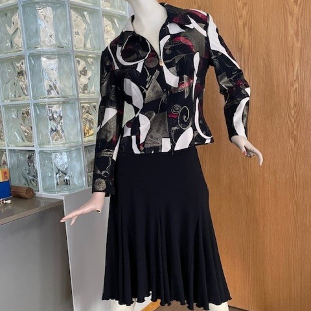 JOSEPH RIBKOFF JACKET & SKIRT Jacket with Gold Thread, Flared Hem Midi Skirt #10